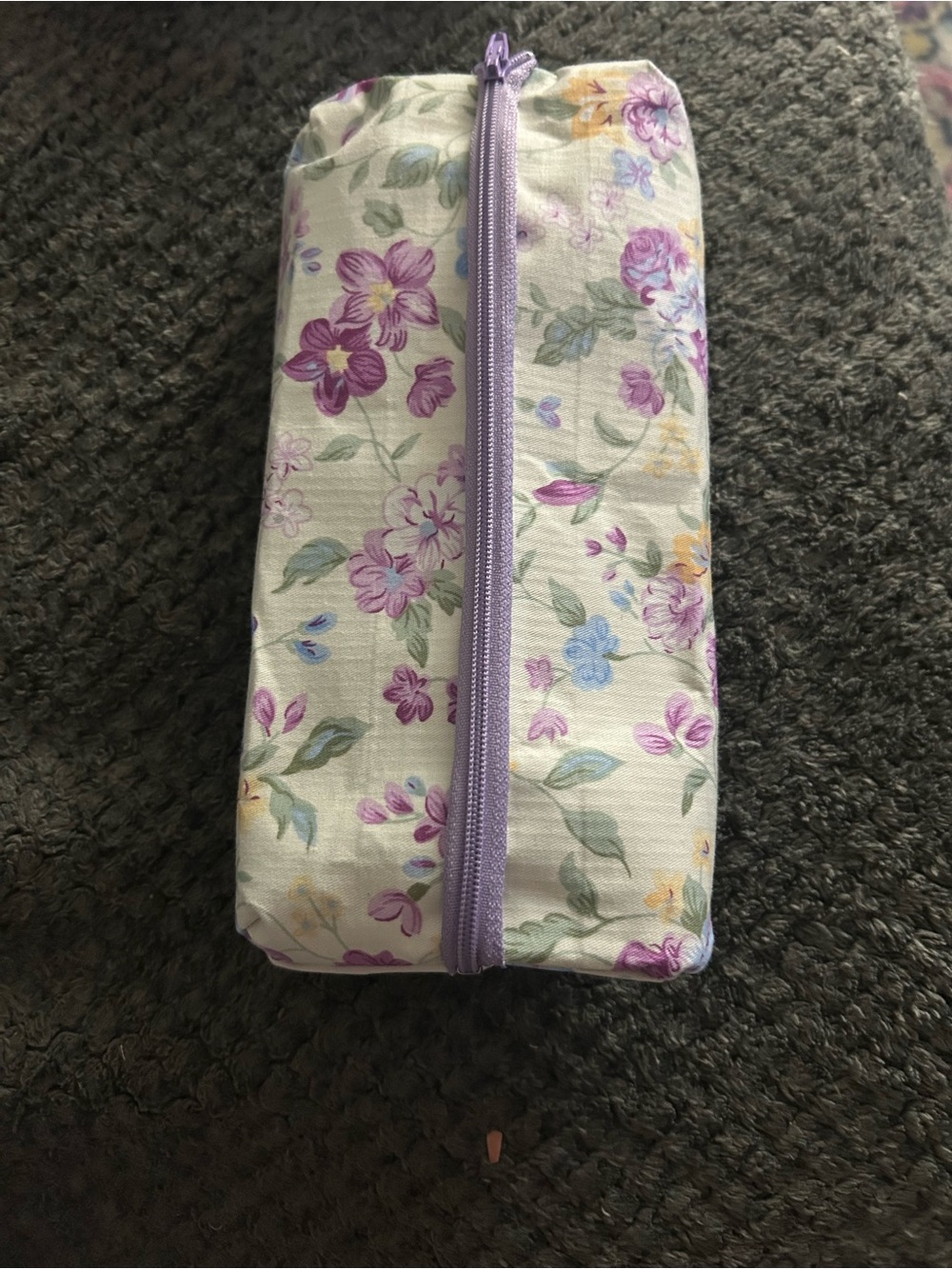Hand Crafted Lavender Zipper Floral Pencil Case